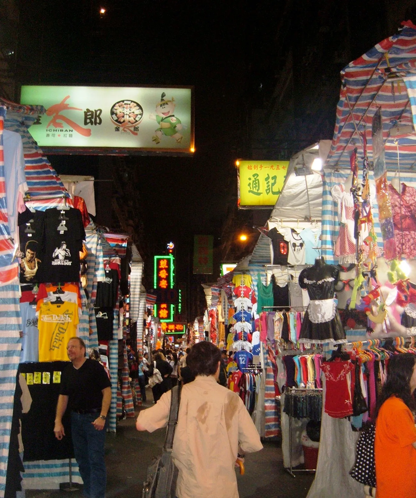 A Hong Kong night market with stalls and illuminated signs